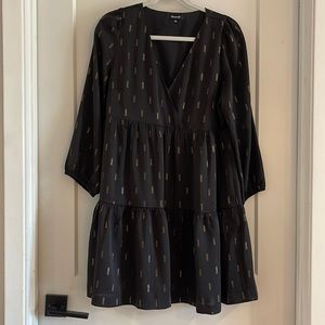 Madewell black 3/4 sleeve faux wrap dress with gold size M